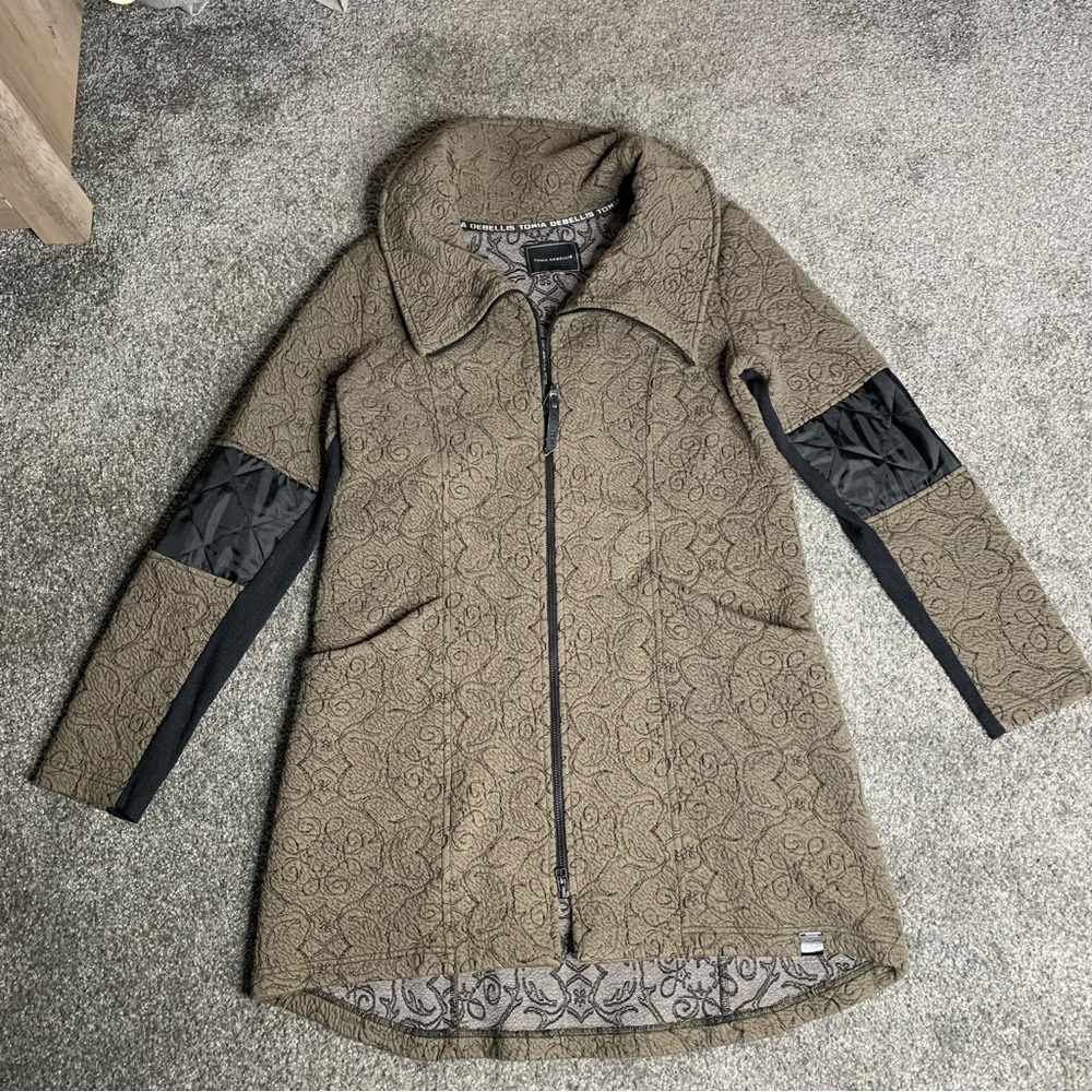 Tonia Debellis green 3d longline jacket